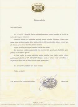 Рекомендация o Stalve от "Kukšu muiža" Рекомендация o Stalve от "Kukšu muiža"
