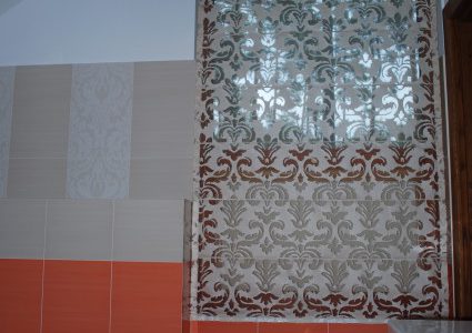 roman curtains on our bathroom window